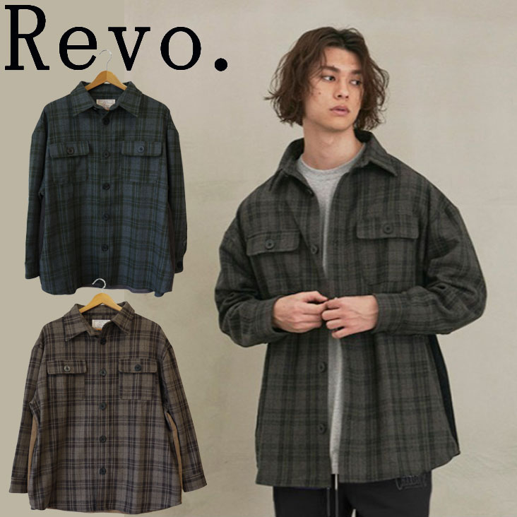 Revo. チェックCPOジャケット 背面コーデュロイ切替 ドロップショルダー チェック 隠しポケット 抜け感 カジュアル ビッグシルエット オーバーサイズ