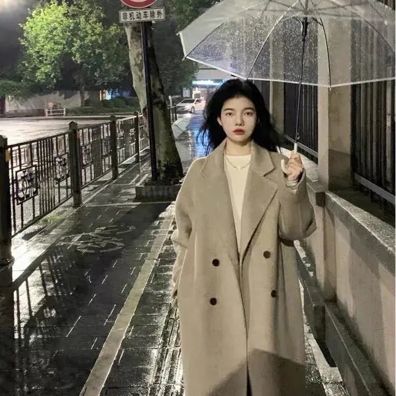韓国 レディース 通勤 新作 トレンチコート 韓国ゆったり薄手ツイードジャケットアウター 大人っぽチェスターコート ロング 25