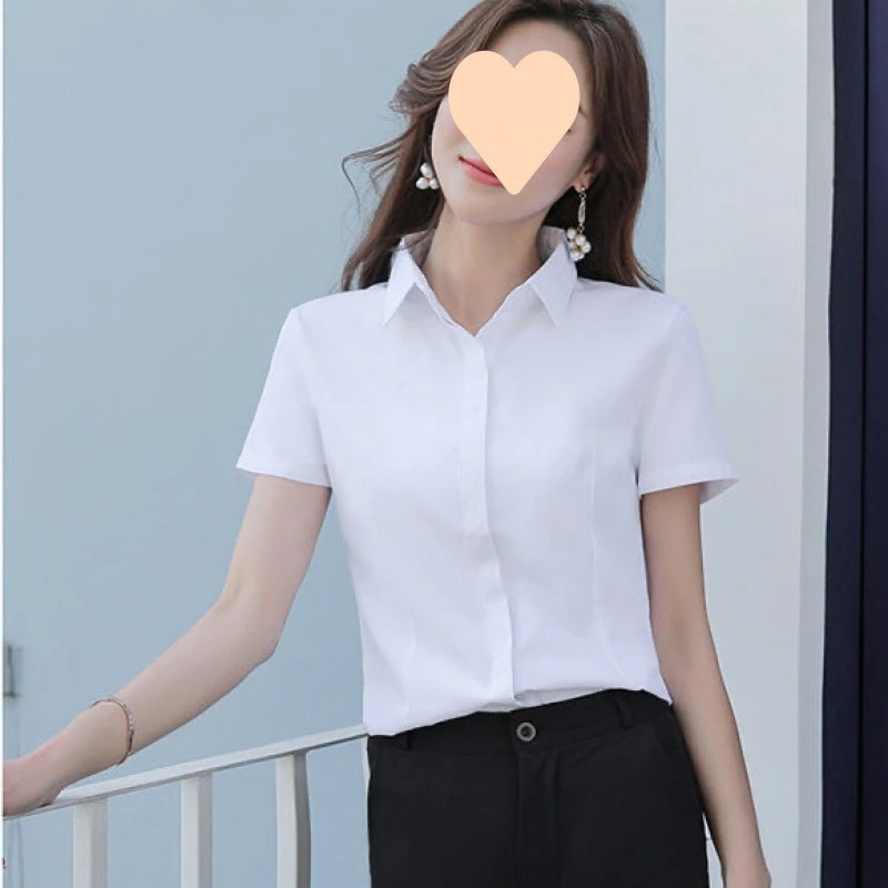 【1つ買うと10つ無料】夏の半袖の女性のための白いシャツプロのスタイル女性用のスリムなカジュアルで多用途の大規模なワークシャツ