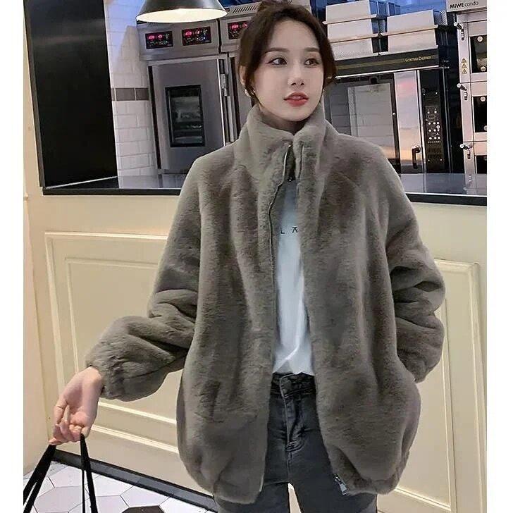 女性のための新しい冬のアウターコート秋と冬のスタンドカラー厚い綿断熱ラムウール