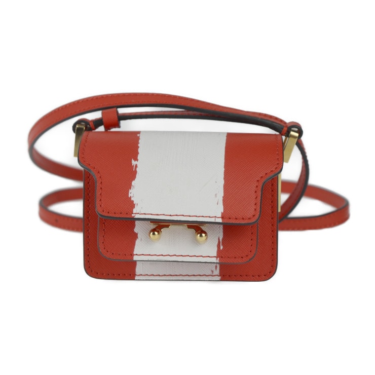 超美品 MARNI マルニ ショルダーバッグ SBMP0079L1 PR409 TRUNK NANO トランク ナノ レザー レッド系 ホワイト ゴールド金具 クロスボディ ミ【本物保証】