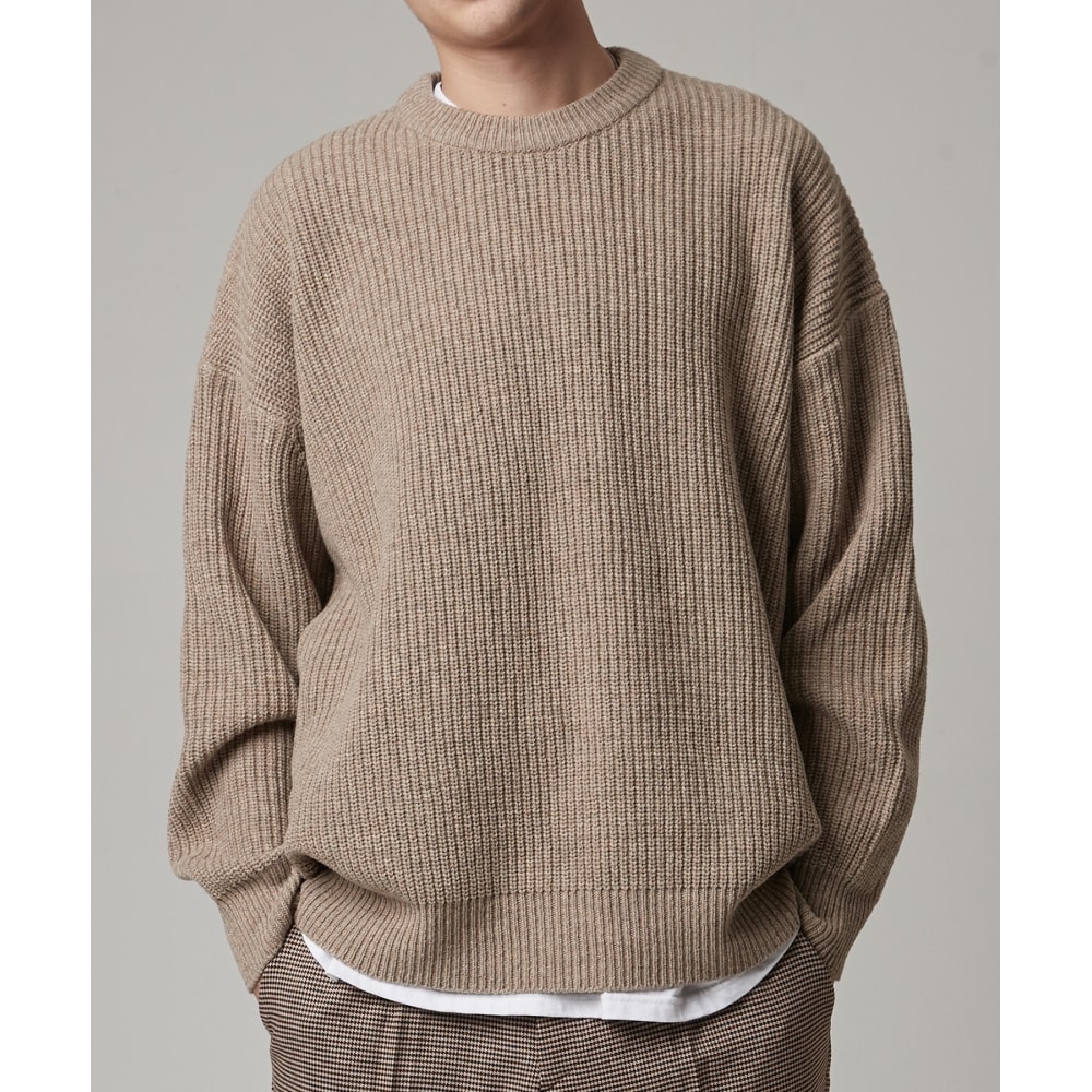 TAKEASY ラムスウールクルーネックオーバーニット（ベージュ）