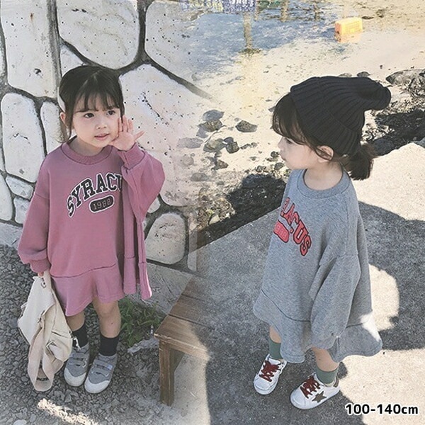 【新品】ロゴトレーナーワンピース　スポーティ　スポカジ　パープル　グレー 100 110 120 130 140cm