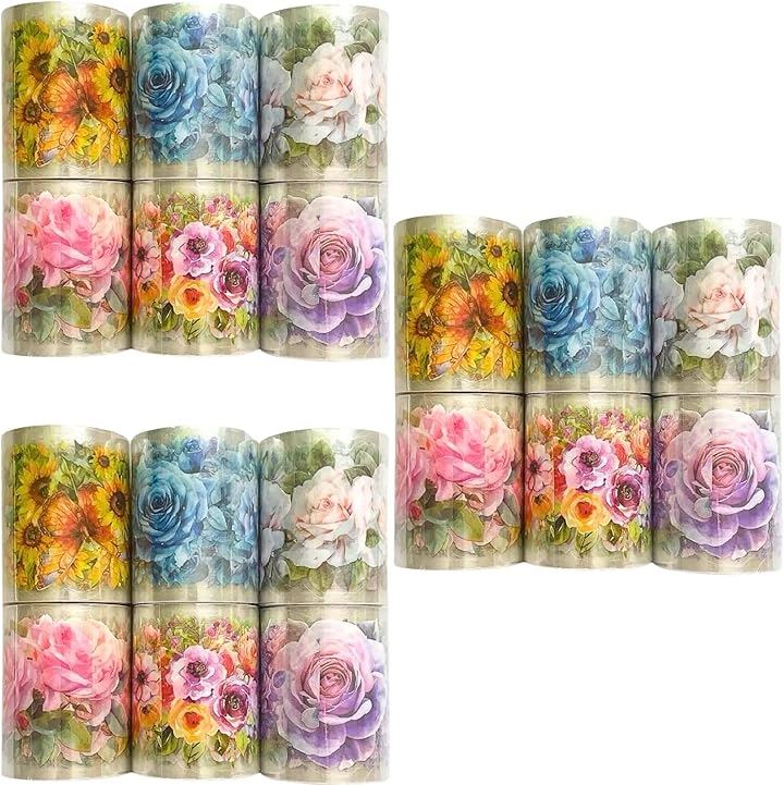 花 柄 彩る デザイン マスキング テープ レトロ ダイカット 文房具 手帳 アルバム(花 (小) 3セット)