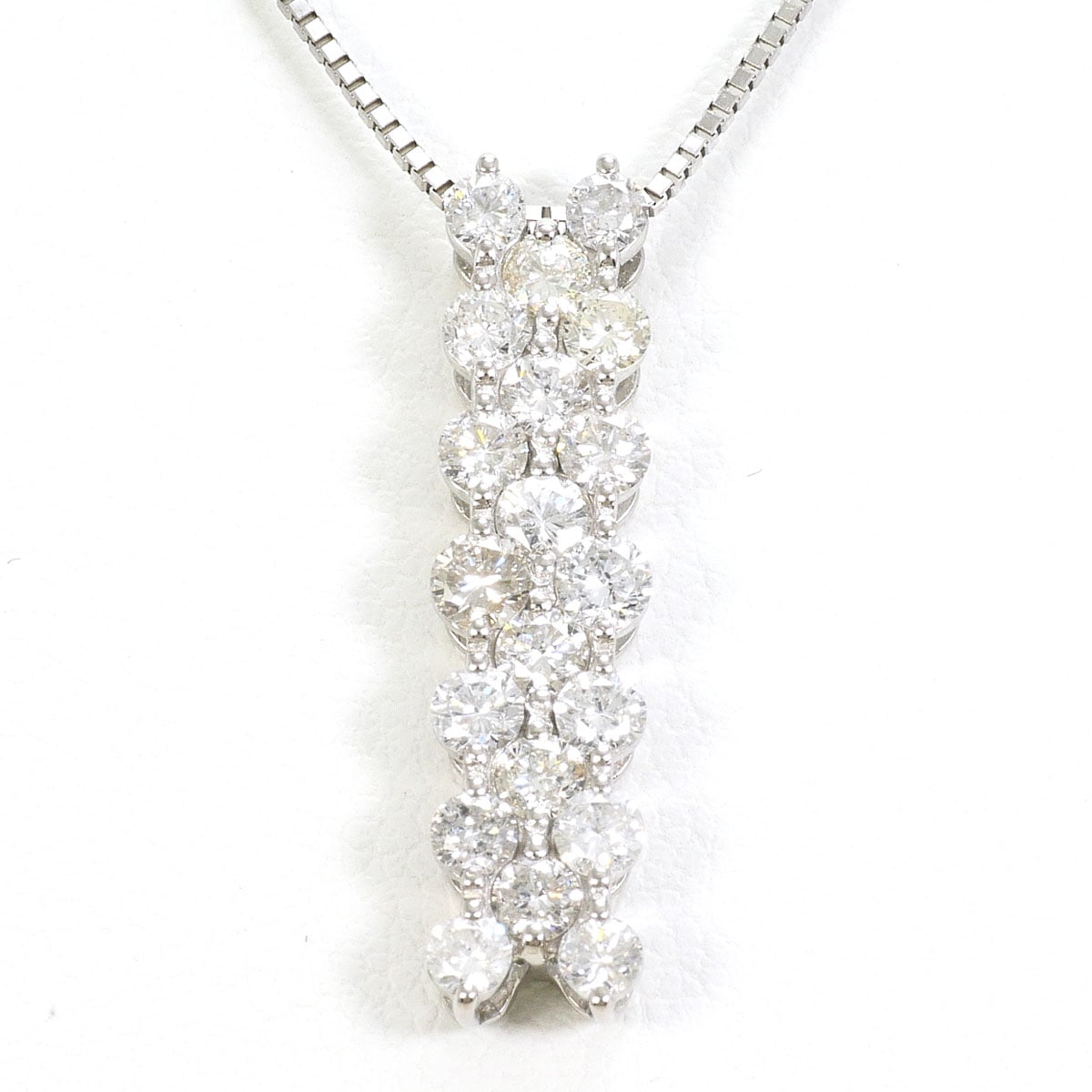 PT900 プラチナ PT850 プラチナ ネックレス ダイヤモンド 1.00 ct カード鑑別書 総重量約4.0g 約45cm 中古