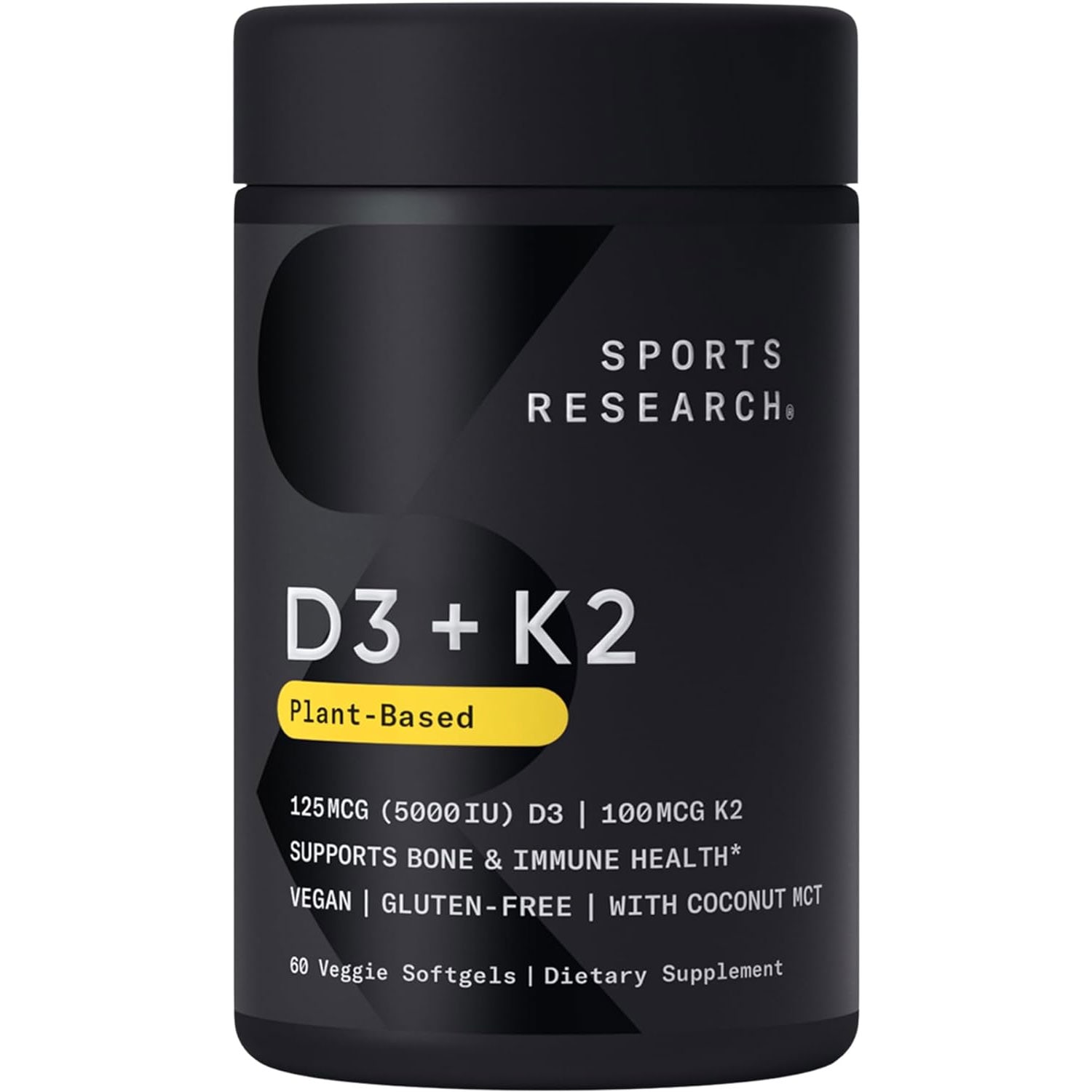 Sports Research Plant-Based Vitamin K2 + D3 with Organic Coconut Oil 60粒