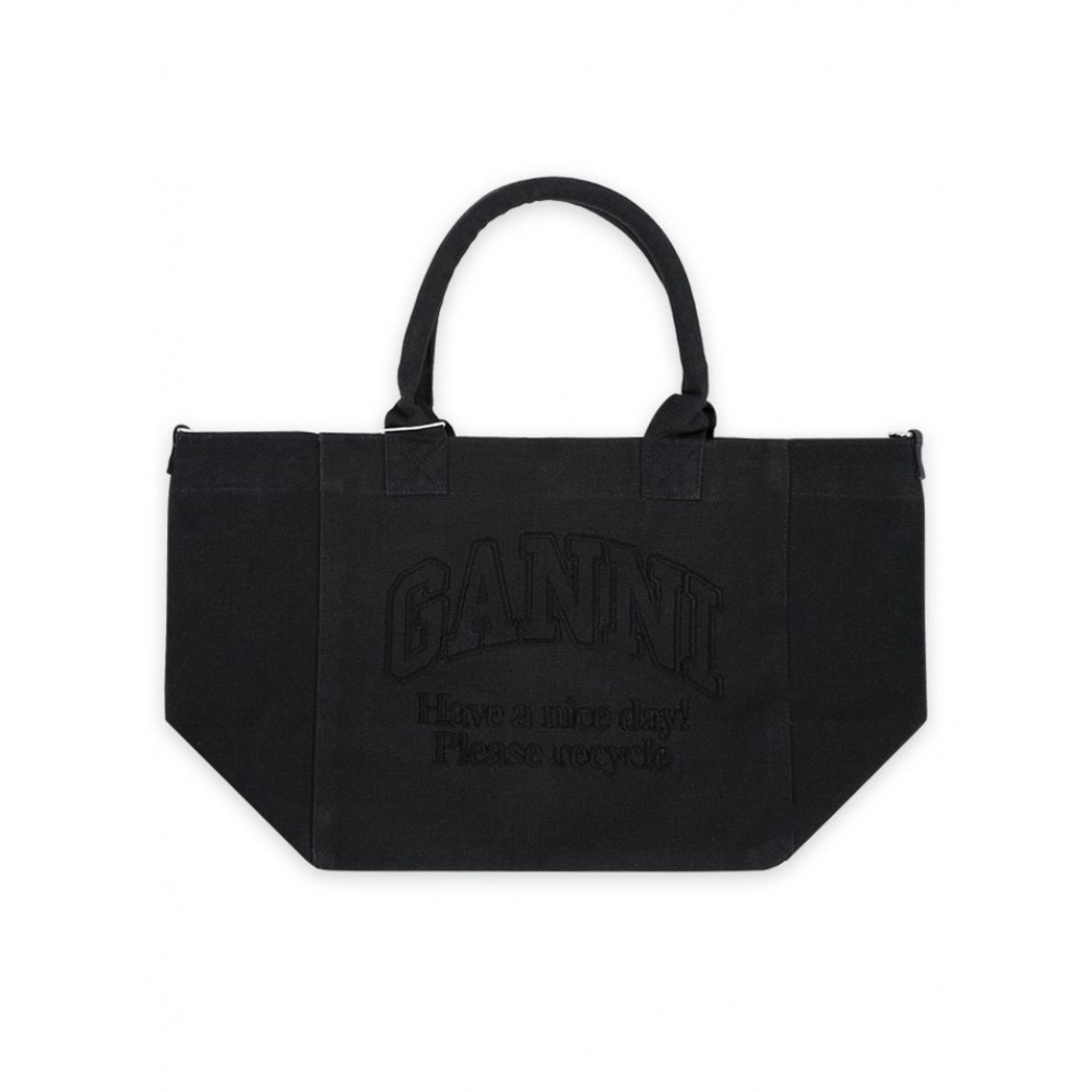 24 F/W ガルニ女性用ロゴ刺繍入りコットントートバッグ (ブラック) A5972 099