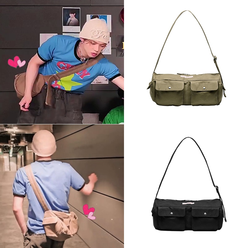 [TXT ヨンジュン着用］TWO POCKET COTTON DUFFLE BAG KHAKI/BLACK