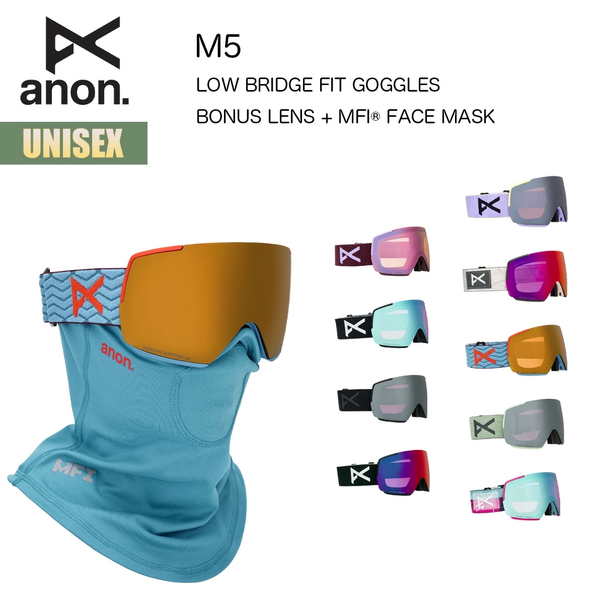 アノン スノーゴーグル 25-26 Anon M5 ローブリッジフィット W26JP-239431 M5 LOW BRIDGE FIT GOGGLES ボーナスレンズ MFI フェイスマスク