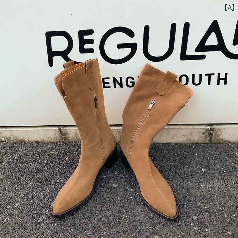 ロングブーツ レディース カジュアル おしゃれ ブラウン 牛革 レザー ナイト ブーツ ハイ ブーツ ハイヒール 太い ヒール 小柄の方