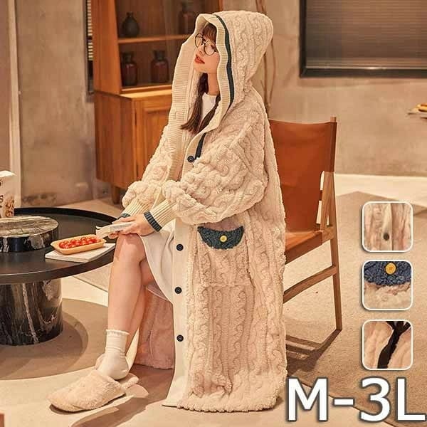 ルームウェア 寝巻き 寝間着 フード付き 可愛い かわいい 萌え 暖かい 小柄 パジャマ 着心地よい レディース ゆったり 気持ちいい 癒し感 長袖パジャマ お揃い 前開き サンゴベルベット 冬 女の