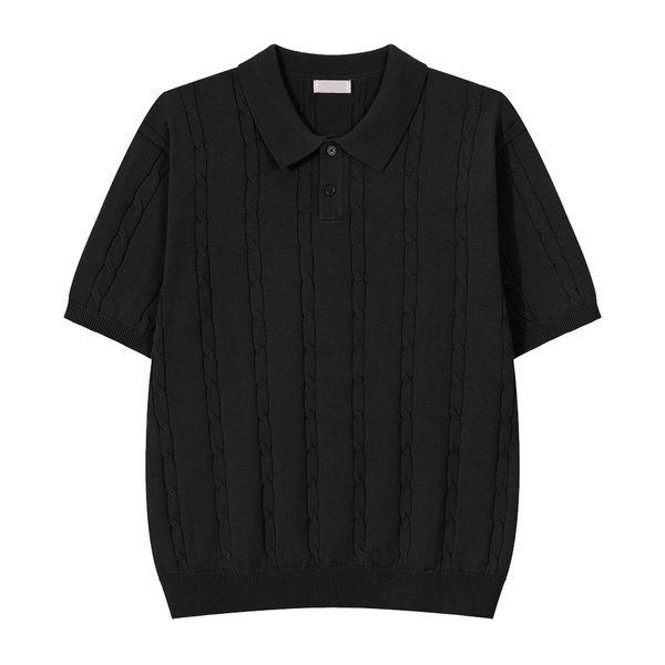 メンズプレミアムケーブルカラーネック半袖ニットTシャツ GN KNH Q013 ブラック_P422781102