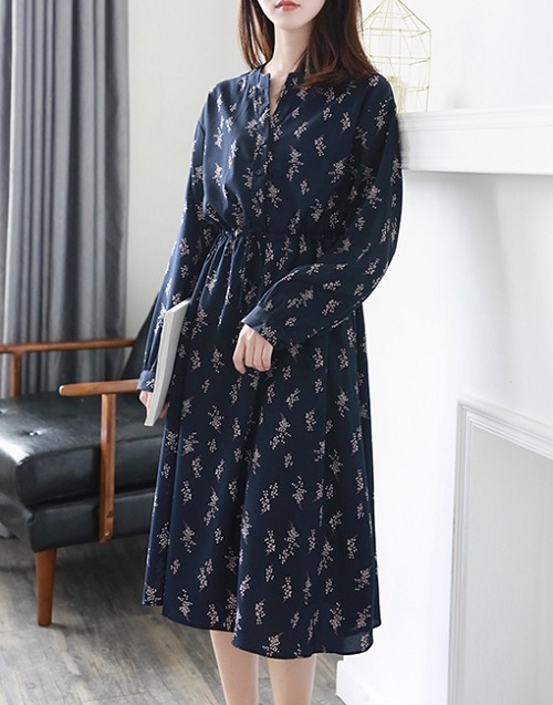 1197．花柄シャツロングワンピース（ネイビー） 100,000円
