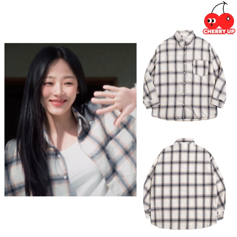 【NewJeans ミンジ着用】ACOVER タータンポケットチェックシャツ / ベージュ / 韓国人気ブランド