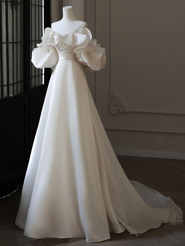 ライトウェディングドレス2024気質スーパースタイルドアドレス花嫁ウェルカムドレススカート結婚式披露宴スモールテール