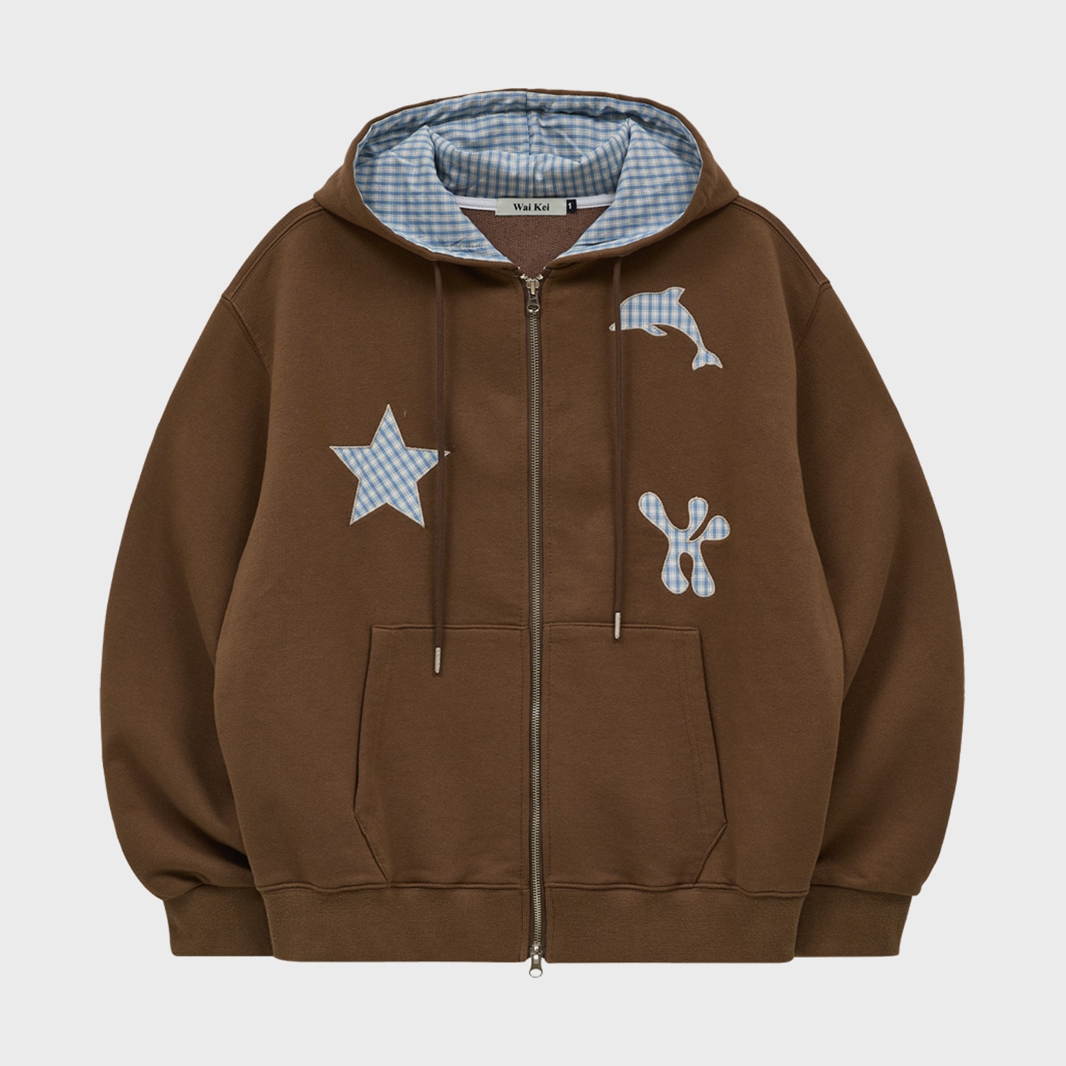 Star Dolphin Check Applique Hood Zip Up BROWN