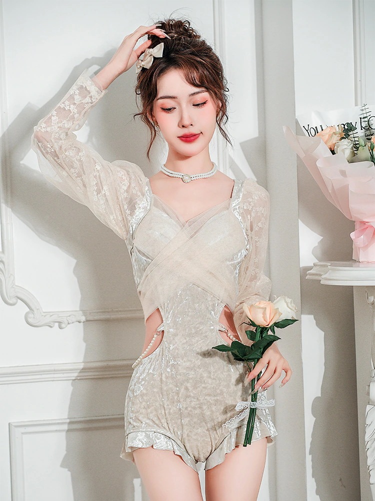 水着ワンピース水着オールインワンレディース長袖ワンピース水着女性韓国水着温泉水着