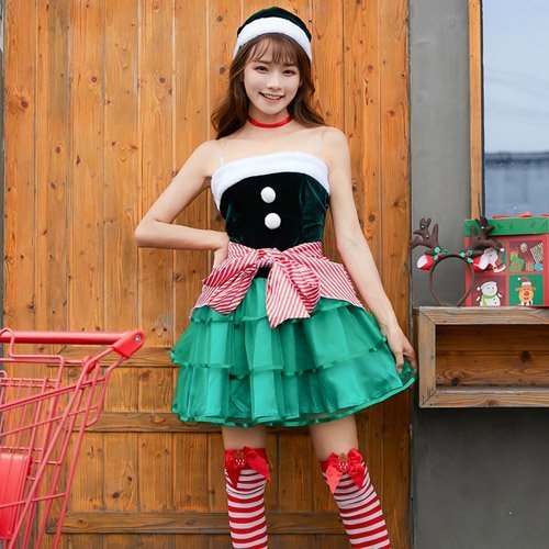 456コスプレ コスチューム ベアワンピ サンタガール フリル リボン 可愛い グリーン Mサイズ GRAXIA グラシア