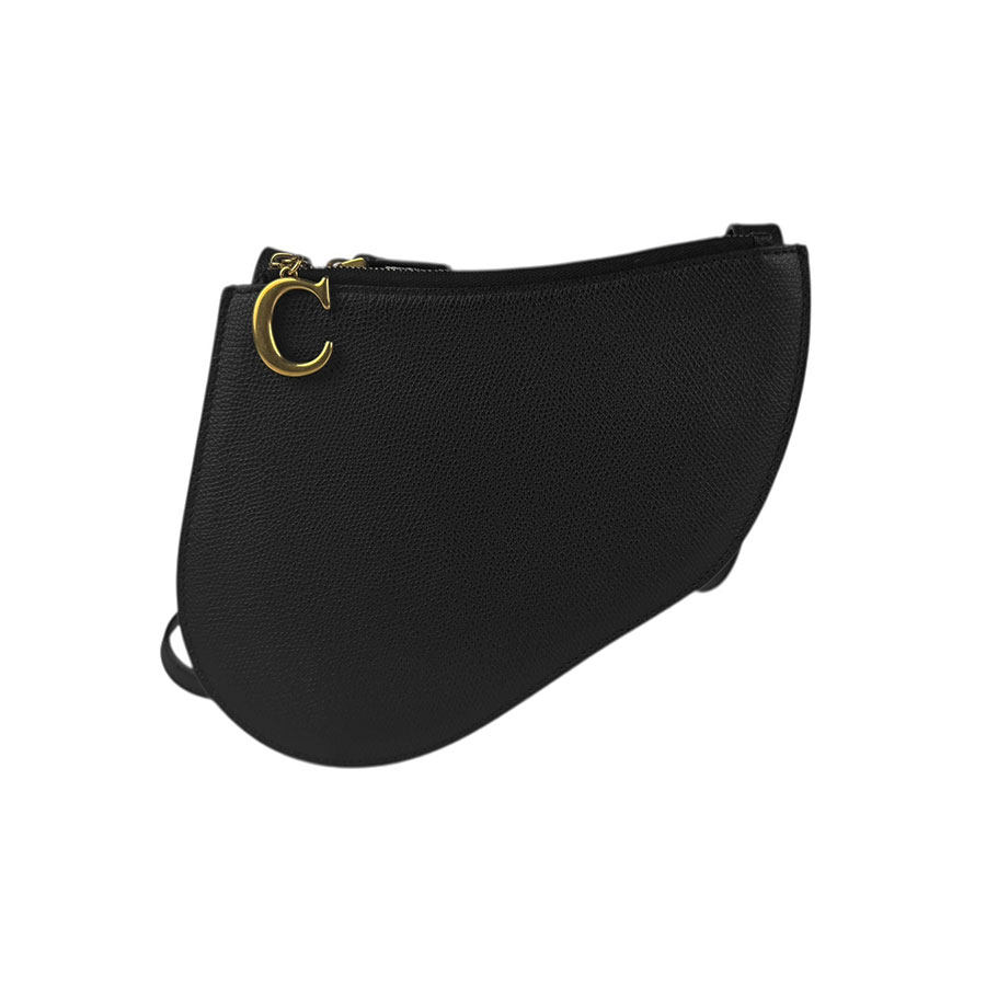 クリスチャンディオール Christian Dior 斜め掛けショルダーバッグ サドル レザー ブラック ゴールド レディース z5055