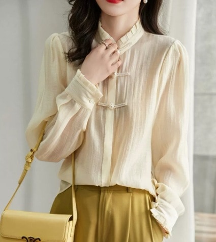 デート モテアイテム ブラウス 長袖 シフォン フリル 透け感 シースルー 可愛い きれいめ 上品 おしゃれ かっこいい 可愛い ラブリー キュート ガーリー クール モード系 セクシー