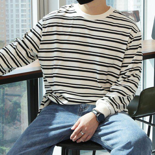 WUNメンズビッグサイズビゲイル二重段カラ長袖Tシャツ