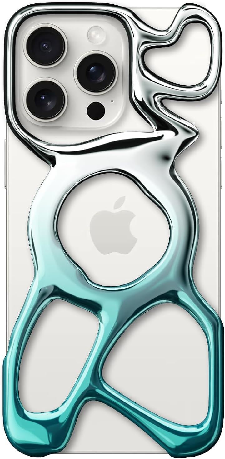 iPhone 16 Pro 用 ケース AM Emptiness Case for Magsafe対応 ワイヤレス充電対応(シャイニーシルバー＋ブルー, iPhone 16 Pro)