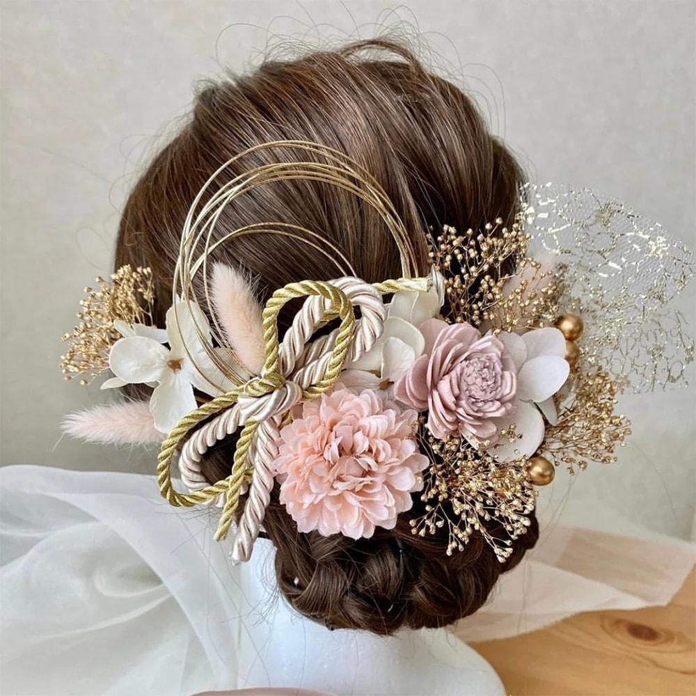 着物 振袖 頭飾り ドライフラワー 不朽の花 水結び アクセサリー カシャ 振袖 花かんざし 成人式