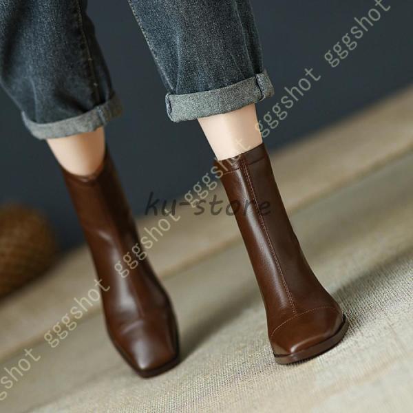 ショートブーツ ブーツ レディース バックジップ 本革 エンジニアブーツ 黒 太ヒール チャンキーヒール アンクルブーツ ハイヒール 太ヒール 防滑 疲れない