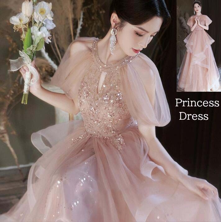 【限定SALE】プリンセスドレス ホルターネック パーティードレス 高級感 ピンク お姫様 二次会ドレス 前撮り/後撮り 結婚式 挙式 ロングドレス フォトウェディング撮影 二次会 演奏会 ピアノ ブ 5,534円