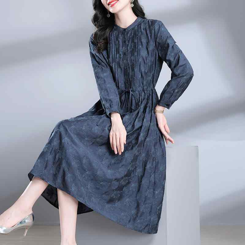 【送料無料】コーデ レディース ファッション オシャレ カワイイ シンプル きれいめ ナチュラル 上品カジュアル 婦人 スタンドカラー テンセル 長袖 ワンピース ボトム スカート