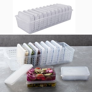 冷蔵庫 食材 保管容器 低い(ホワイト) 3号容器 11P + トレイ中 1P 安全な 食品 保護 種 容器 韓国 四角 密閉 容器