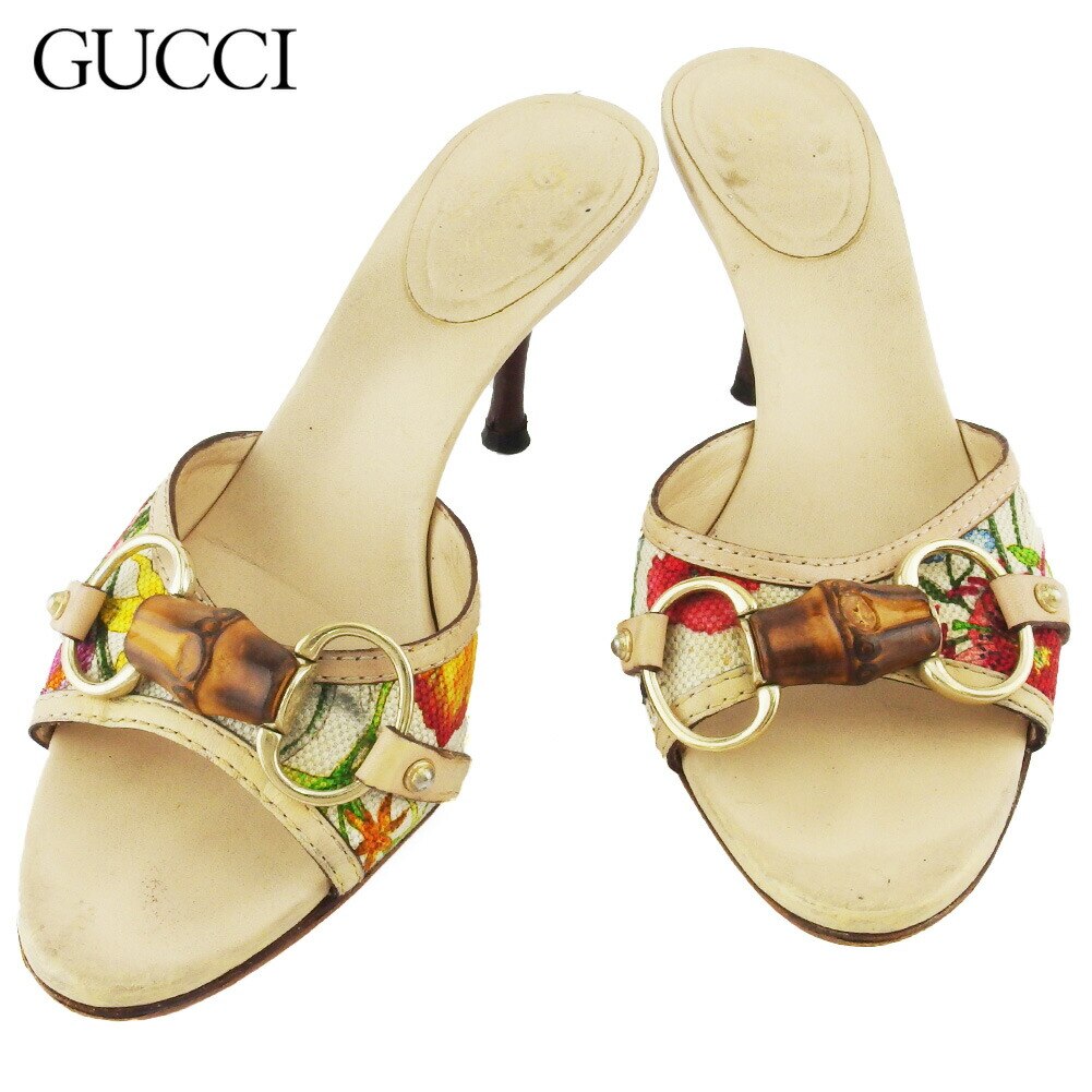 ミュール サンダル シューズ 靴 フローラ レディース 34C バンブービット ベージュ レッド ブラウン系 中古