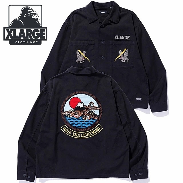 リップストップ ミリタリー シャツ [101251014001] メンズ トップス 長袖 カモフラージュ柄 オープンカラー BLACK 正規取扱店