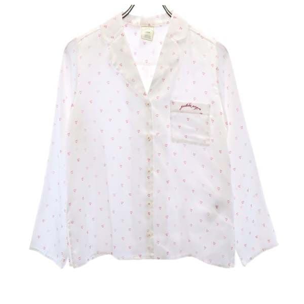 総柄 長袖 ルームウェア F オフホワイト パジャマ サテンシャツ ジェラピケ レディース 古着 5,391円