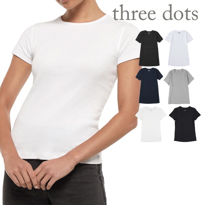スリードッツ Tシャツ Three Dots Kennedy s/s Crewneck AA1C032 スリードッツ カットソー 半袖 Tシャツ レディース メール便