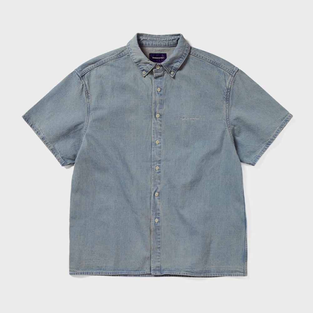 This Is Never This Distincted デニム S/S シャツストライプブルー