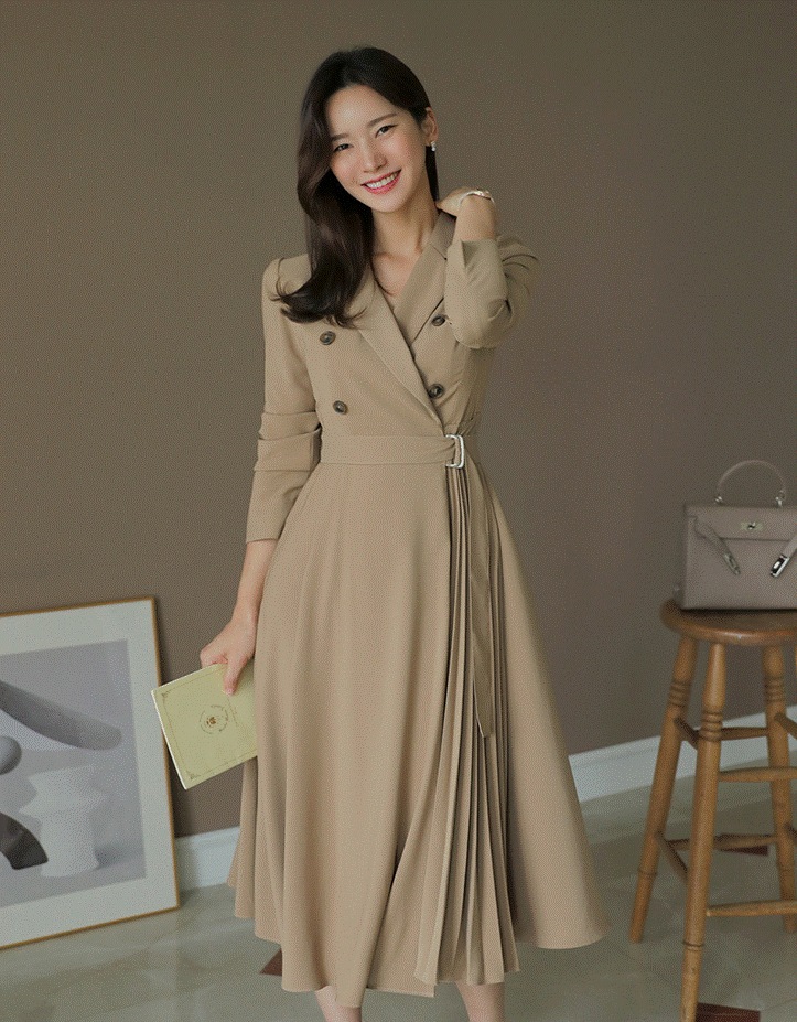 ワンピース ウエストマーク フレンチウエスト ワンピドレス Aラインスカート ドレスワンピ ロング ロング丈 長袖 襟付き かわいい 大人可愛い きれいめ 大人 上品 おしゃれ 大人女子