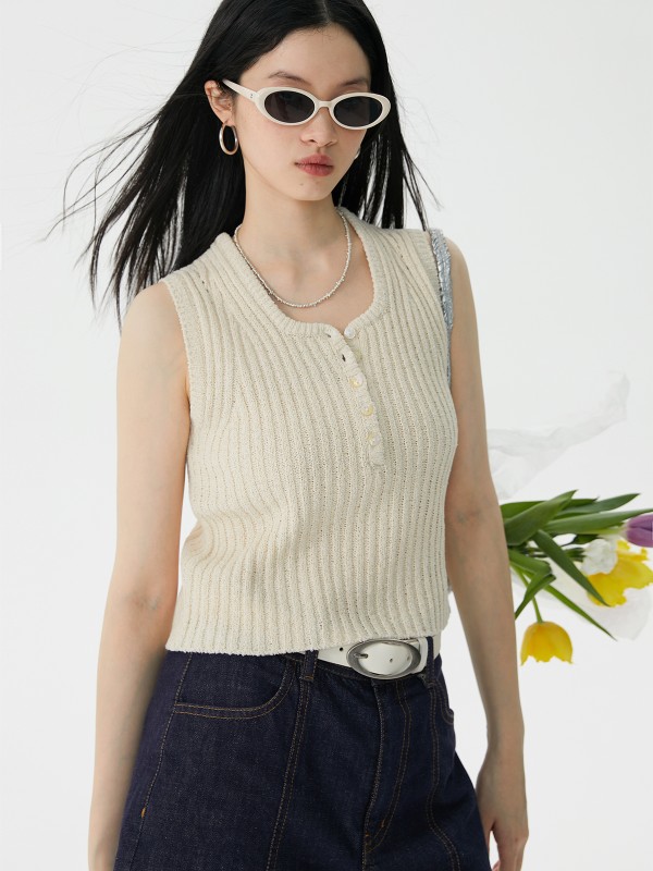 オーモント エッグタルト スクエアカラー ニットセーター レディース 夏新作 レトロ スリムフィット ベスト トップス