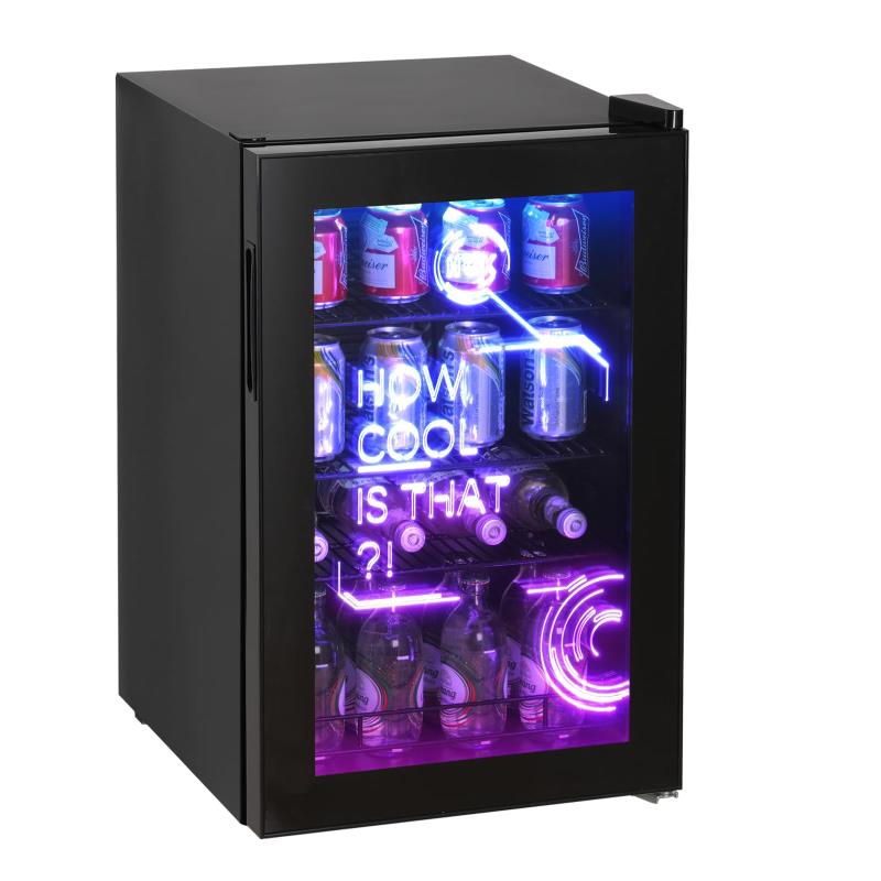 HCK ゲーミング冷蔵庫 69L ドリンク用 RGB LEDネオン 透明ガラスドア おしゃれ 大容量 右開き 1ドア 静音 省エネ 保冷保温庫 バー 寝室 寮 カフェ レストラン ホテル SC-70B