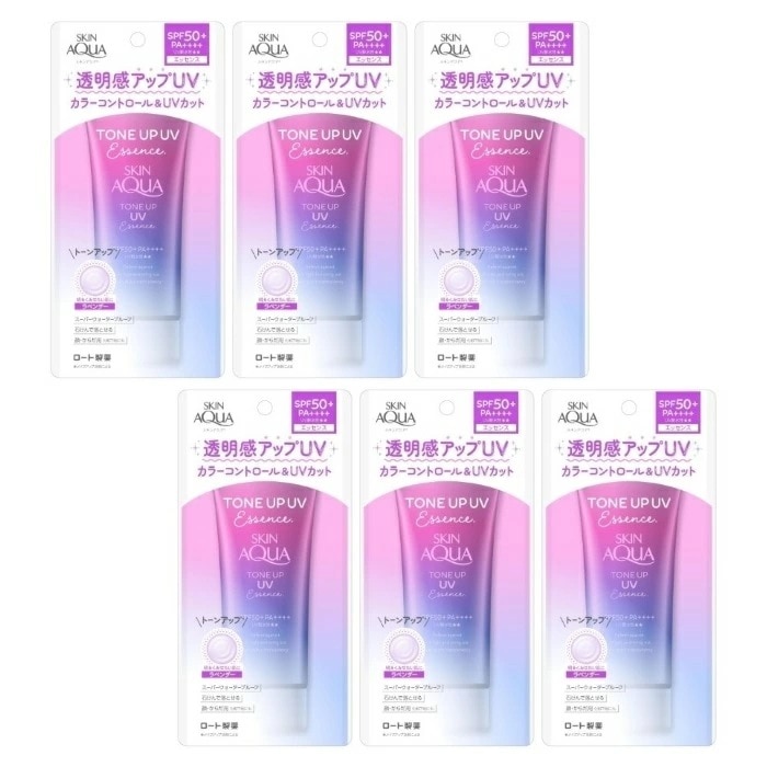 【6セット】スキンアクア トーンアップUVエッセンス 80gラベンダー ロート製薬 SKIN AQUA カラーコントロール ウォータープルーフ 日焼け止め 汗 水 紫外線 化粧下地 顔 からだ