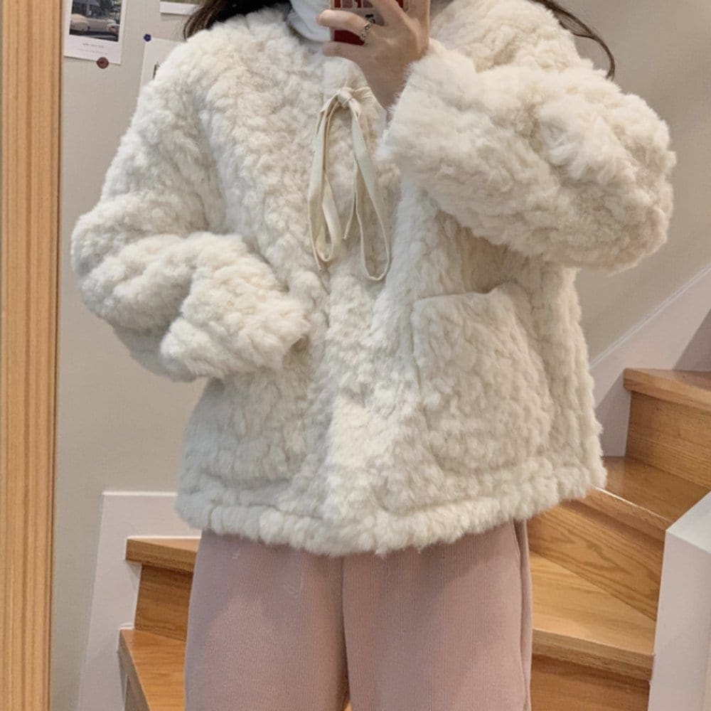 韓国デザイン秋冬新作もこもこガーリーデザインジャケット