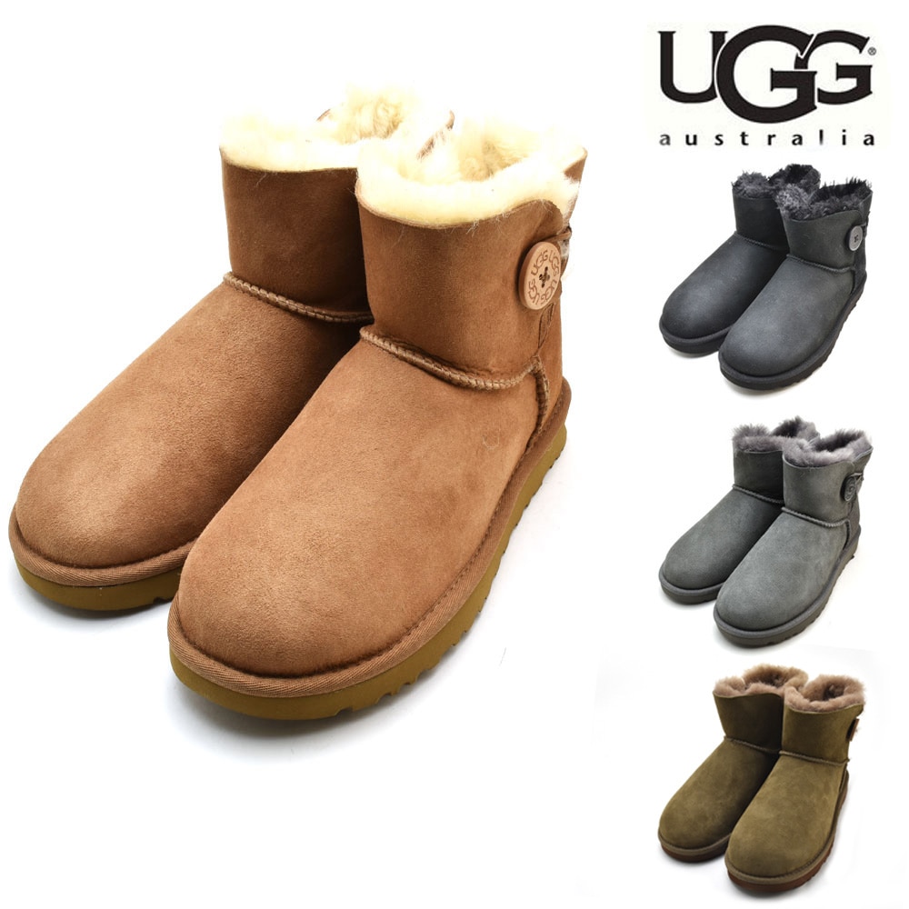 アグ UGG Mini Bailey Button II 1016422 ミニベイリーボタン II シープスキン ムートンブーツ ボア レディース グレー チェスナット ブラック【1016422】