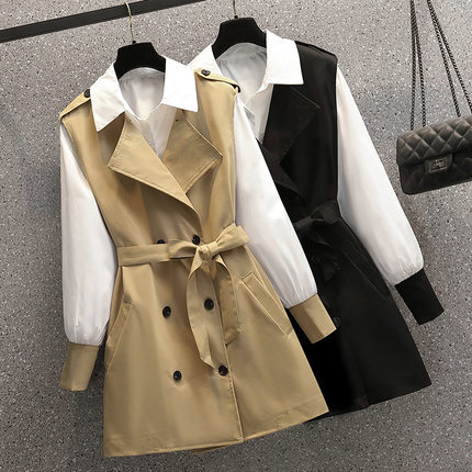 トレンチベスト シャツ トップス シャツ ベスト 袖あり 長袖 Vネック 襟付き 前開き 2点セット ツーピース かわいい 大人可愛い きれいめ シンプル カジュアル 大人 上品 おしゃれ お洒落