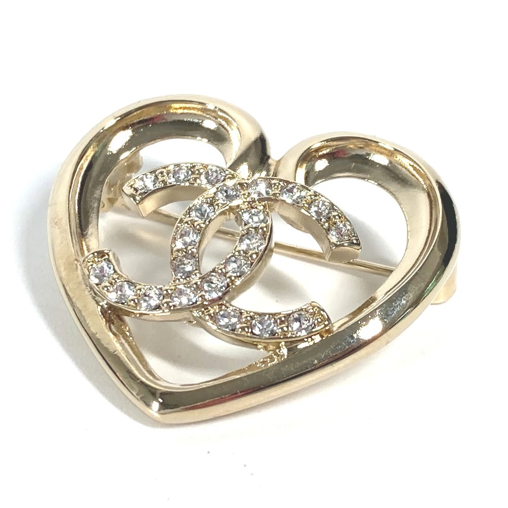 ブローチ CC ココマーク ハート ラインストーン P23C アクセサリー メタル ゴールド