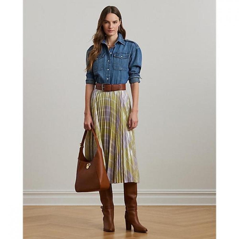 ローレンラルフローレンチェックチェック柄プリーツジョーゼットスカート (WMLRSKTS6H20263300)