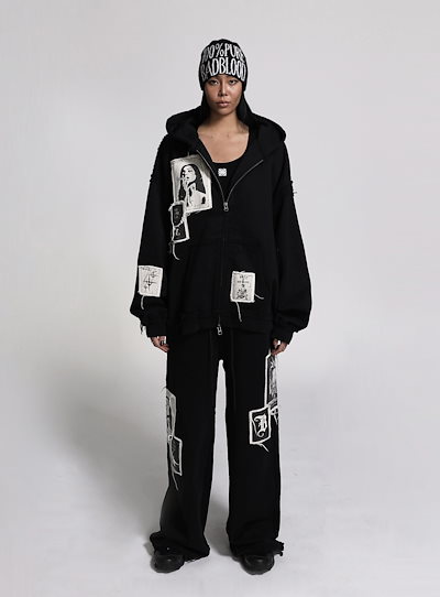 アウターその他 BADBLOOD Grime Hooded Zip-Up Black BADBLOOD】 GRIME HOODED ZIP-UP : BLACK 必需品