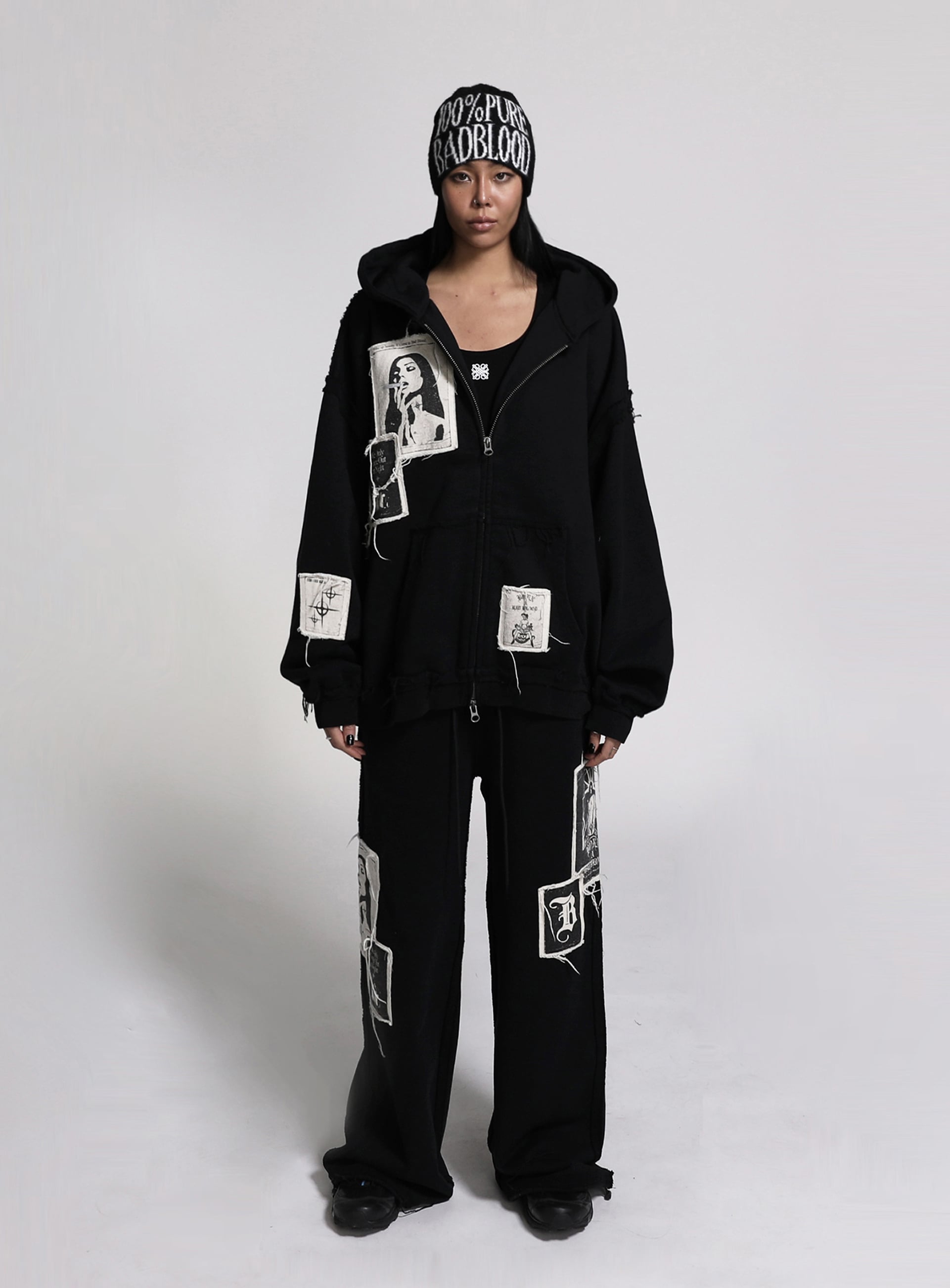 【BADBLOOD】 GRIME HOODED ZIP-UP : BLACK