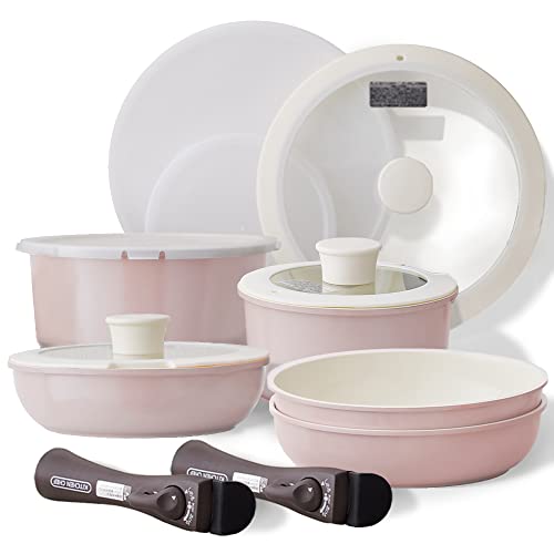 アイリスオーヤマ セラミックカラーパン 取っ手の取れるフライパン 13点セット サッと火が通る熱伝導性フライパンセット 時短でふっくらジューシーな焼き上がり するんっが続く快適な使い心地 調理後はその