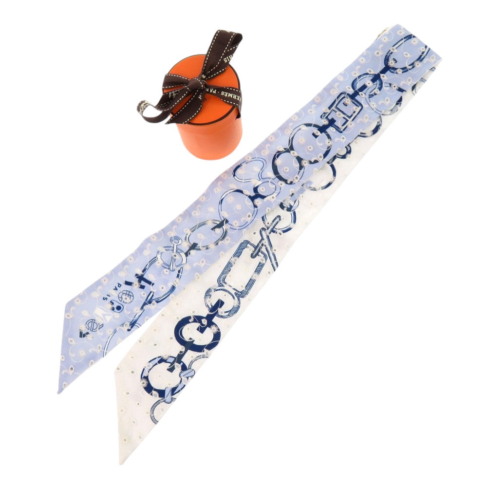 未使用品 ツイリー ド レ ブックル ブロデリー アングレーズ スカーフ シルク/シルク ブルー 0146【中古】 レディース