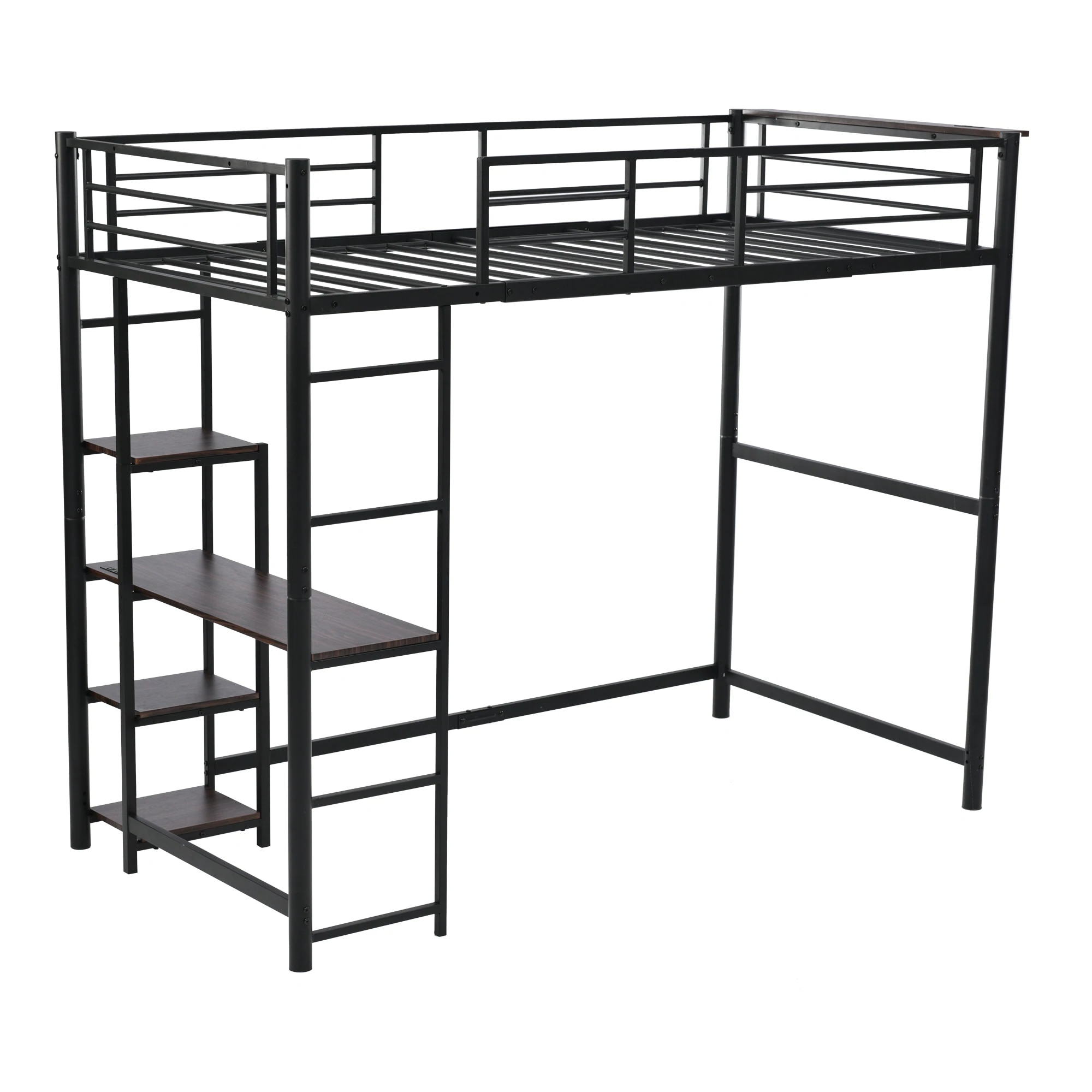 【即日発送　送.料.無.料】ロフトベッド パイプベッド シングル 木 デスク付き コンセント付き 耐荷重150kg 高さ170cm 収納棚 ロフトベッド ハイタイプ はしご付き 北欧風 子供部屋 送料